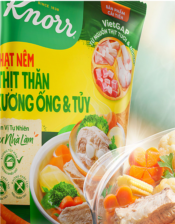 Cận cảnh bao bì và món ăn Knorr