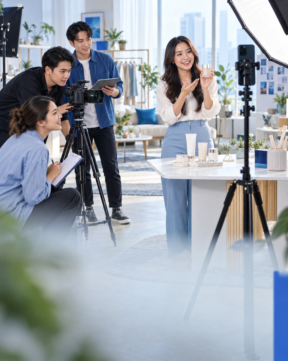 Đội ngũ sản xuất quay video sản phẩm dọc